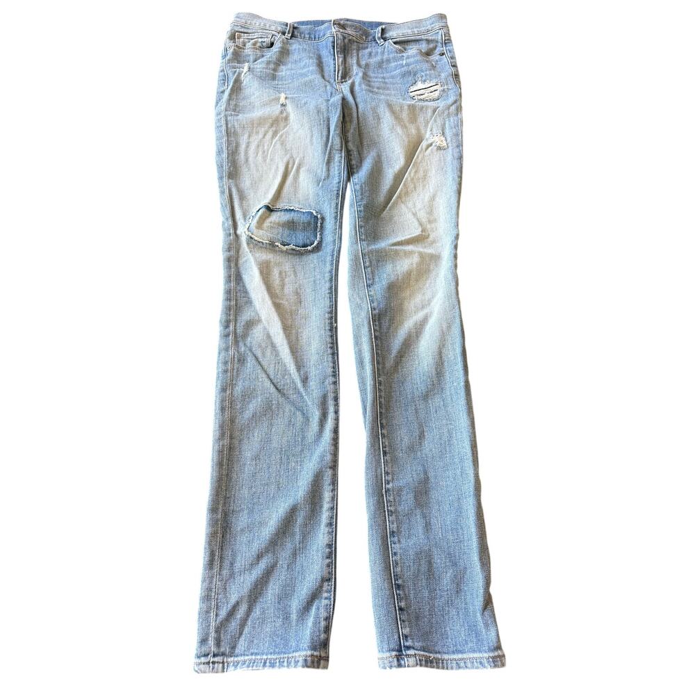 LOFT Womens Skinny Jeans Size 29/8 Tall Blue Denim Distressed Light Wash Stretch
